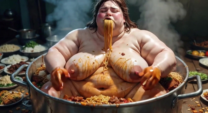 YOUR BEST FANTASY: Massive SSBBW Naked Eating Food Like Crazy - Hairy Pussy Exposed
