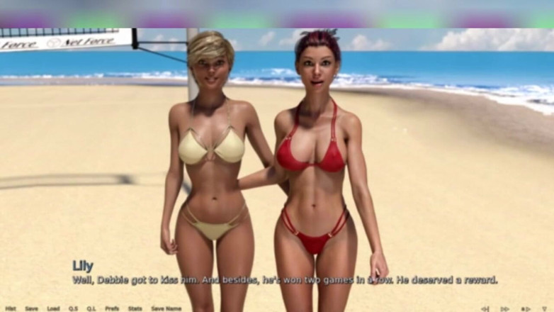 3DXXXTEEN2 Cartoon: Tres chicas calientes en la playa. 3D porno de dibujos animados...