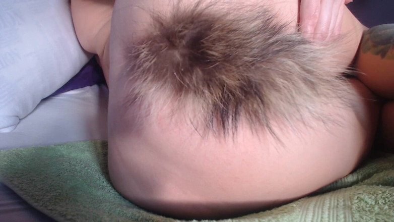 Risky Hairy Couple: Girl Playing with Her Hairy Asshole Tail