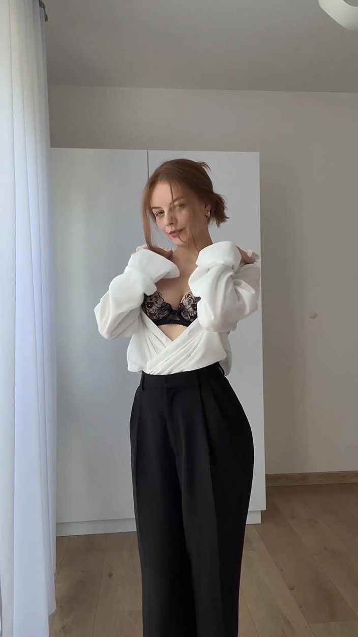 LadyInBad: Hot MILF-secretary Dances Slow Striptease, Showing Hairy Pussy and Chest