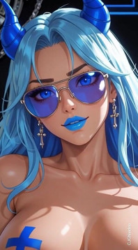 Gorąca cyberpunk blue woman sexy pose, animacja Ai