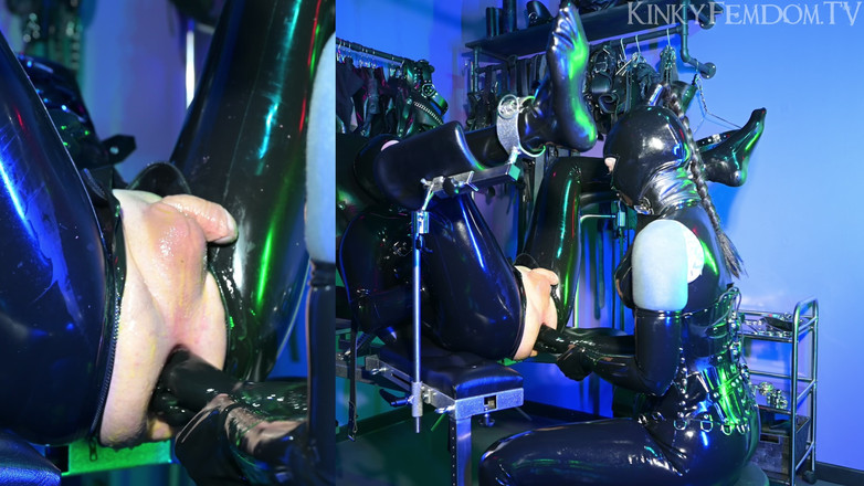 KinkyFemdomTV: Dolly latex en caoutchouc lourd, double fisting anal avec maîtresse...