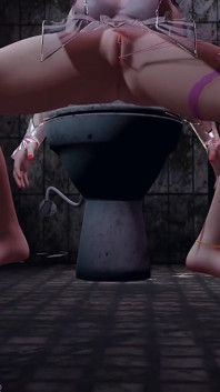 3d linda asiática cosplay puta engañando con polla vieja en el baño