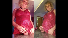 Tgirl Anna Cums with a Pink Foxtail Plug in Her Ass and Wears a Pink Dress