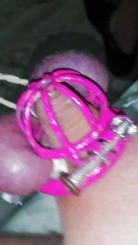 Sissy in Chastity CBT Balls Tied and Stretched Until They Turned Purple