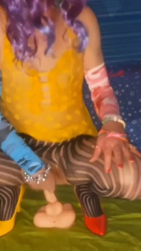 Elevated View Riding My Dildo to Cum in My Little Yellow Suit and Pantyhose