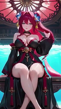 Forbidden Feast in the Underwater Palace, Black and Red Kimono Slightly Wet.