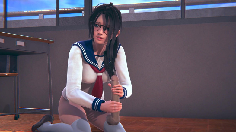 Waifu club 3D: Une étudiante à lunettes branle la bite de son prof