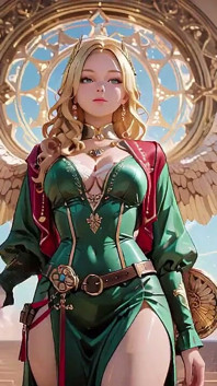 Blond Angel Queen! Święte klękanie w Wielkiej Katedrze, zielona szata ledwo ukrywa swoje miękkie krzywe