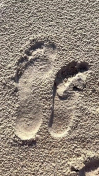 Vergleich der Größe 16 Fuß zu Sandabdrucken am Strand