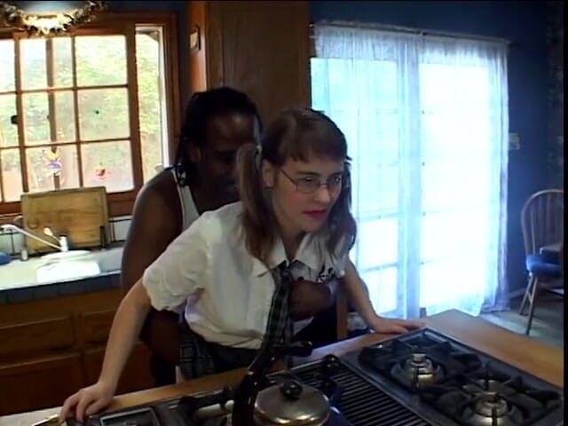 First Black Sexperience: Hot young brunette takes a load on her glasses after...