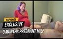 Sex with milf Stella: 9 měsíců těhotná milfka léčí bolest hlavy creampie v kombinéze