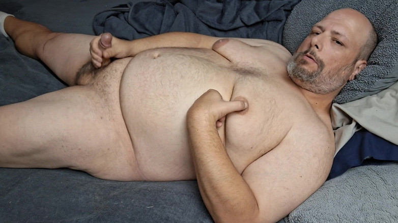 Printsofallsayings: Chubby Guy Lays in Bed and Cums