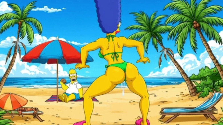 Octopussy Lovers Club: Plážová děvka 2: Kundička plná spermatu. Karikatura Simрsons Parodie.
