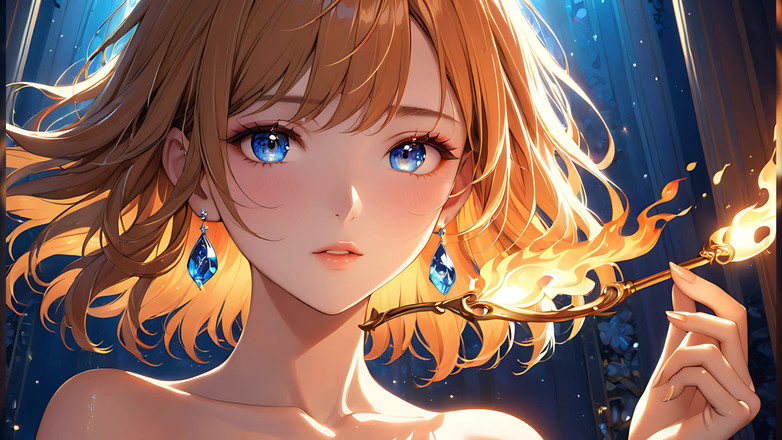 LustRender: 火の粉のキス:小さな炎に照らされた美しい若い女性