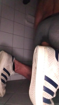 Public Toilet, Two Dildos Horny Ridden