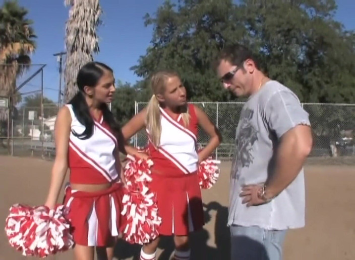 Watch Dirty Movies: Horny Cheerleader Threesome: Licking Fingering and Triple Hole Cock Pounding