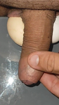 Rough Stepdaddy Tests the New Artificial Balls on His Dick.