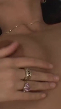 Brunette with Big Tits Gets Fingered on Bed with Rose Sheets