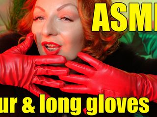 Arya Grander: Fur fetish and long leather gloves pin up MILF