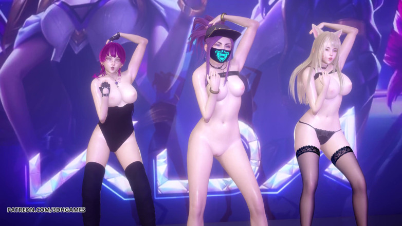 3D-Hentai Games: Exid [MMD] - Я и ты, Ahri Akali Evelynn, сексуальный стриптиз, лига легенд KDA