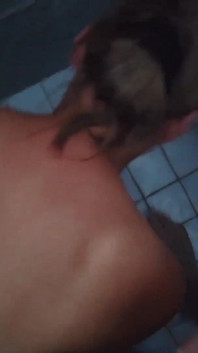 Pregnant Brunette Gets Pissed on Her Oiled Tits