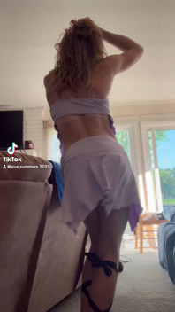 2025 June Tiktok Eva Summers Dance Purple Skirt Crop Top Set