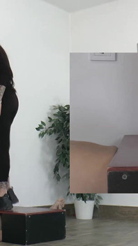 クレオ愛人のプラットフォームシューズの下での奴隷のオーガズムpp