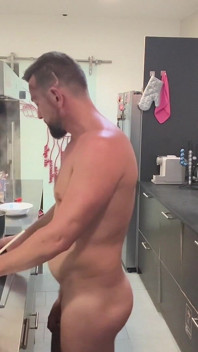 Nude Italian Chef Cooking Spaghetti