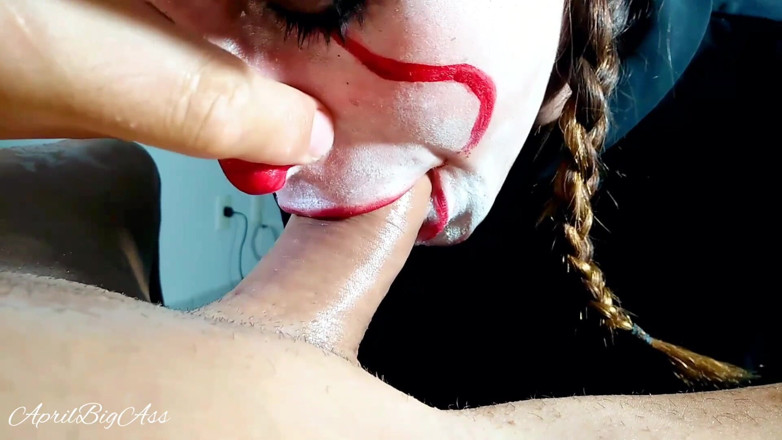 April BigAss: Halloween deep throat and cum swallow gargle