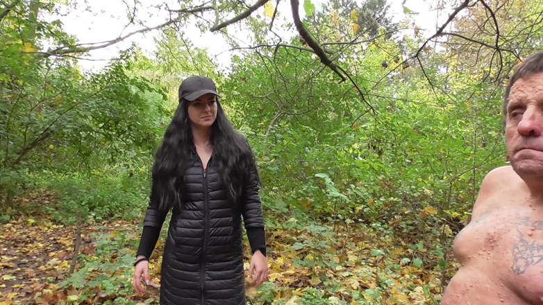Femdom Austria: Slapping session in the forest for the naked male slave