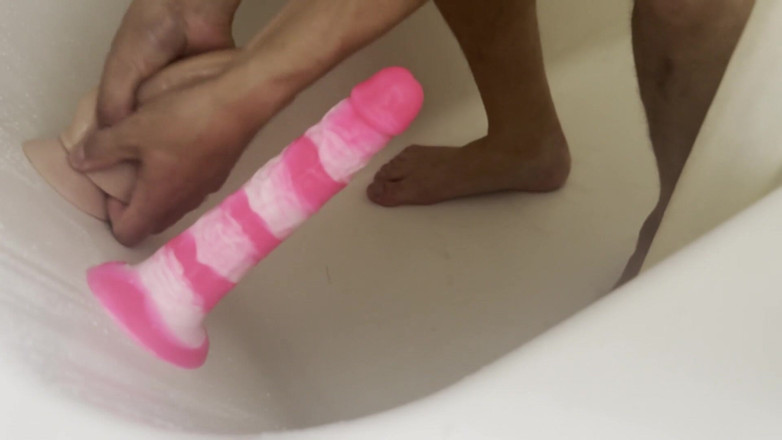 RiceQueenTopBoy: Shower Fun with 2 Big Dildos Fucking My Smooth Hole
