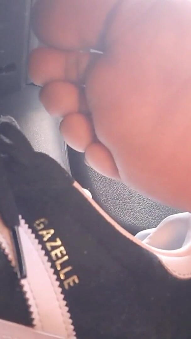 Barefoot Passenger Blue Toes Foot Play While Riding in the Car (Feet Junkies Media)