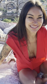 Gorgeous Monika Fox in Red Suit in Mountains of Cappadocia