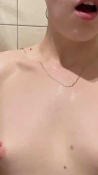 Sweet Teen Plays with Perfect Hard Nipples After Shower