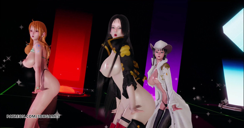 3D-Hentai Games: Mädchentag - Erwartungen striptease boa Hancock, Nami, Nico Robin, einteiler sexy...