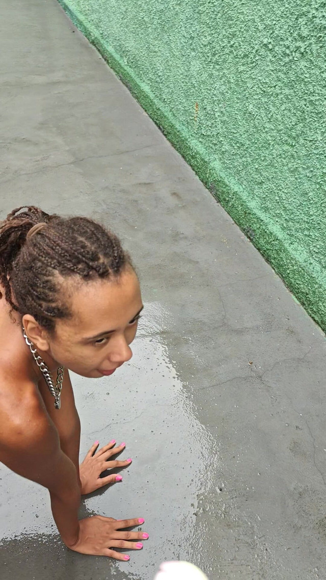 Submissive Pet Taken for a Walk and Fed Snacks in the Yard (Lily Slav)