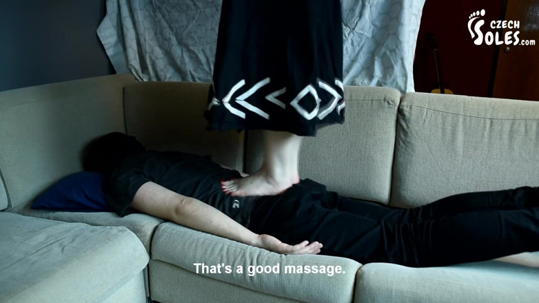 Czech Soles - foot fetish content: Light trampling on her submissive boyfriend