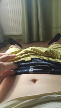 Guy Fondles Dick Through Panties, Skinny Guy