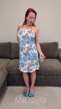 Tropical Dress with Blue Heels