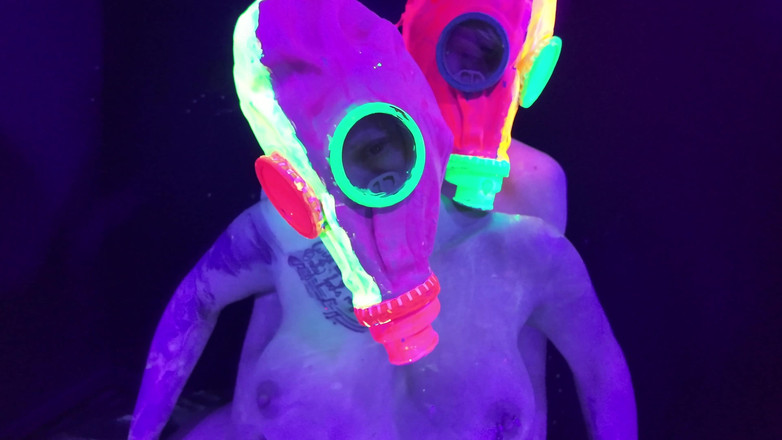 EdgesOfReality: Neon Rave Girl on Girl Dildo Play