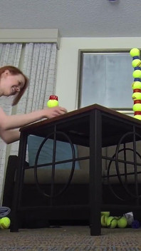 Two Lesbians in an Intimate Strip Ball Stacks Challenge
