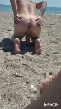 Naked on the Beach Peeing on All Fours
