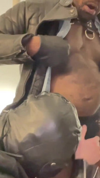 Interracial Leather Muscle Tit & Cock Play