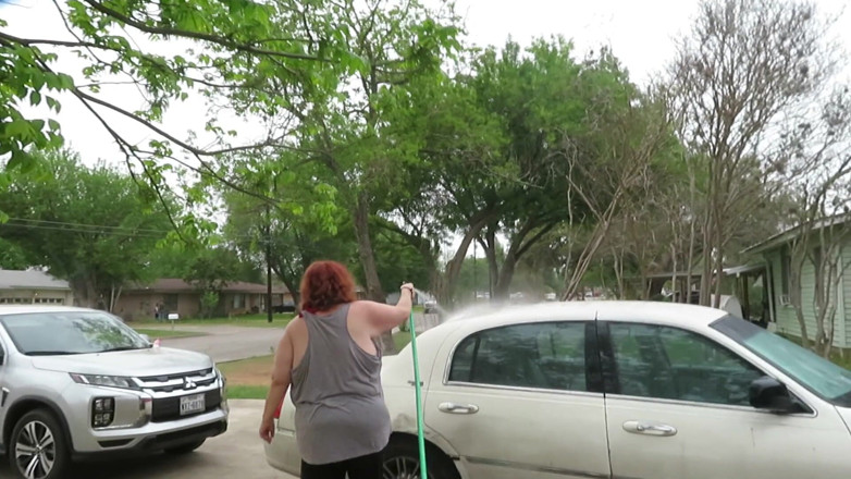 BBW nurse Vicki adventures with friends: Sexy Mature bbw redhead Nurse Vicki washes her car!