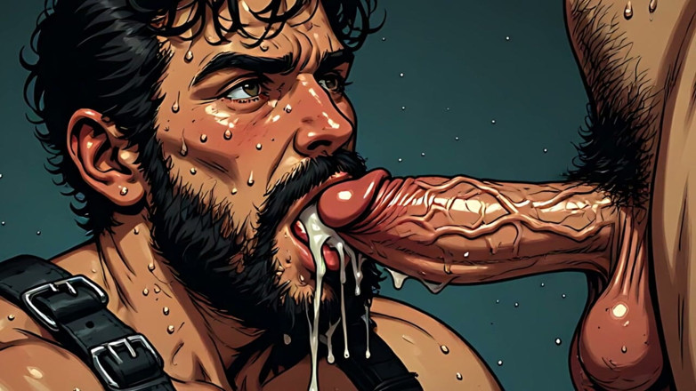 Erotic Man: 가죽 하네스를 착용한 자지 애호가