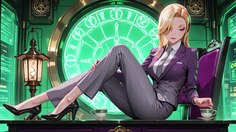 Tay Swift X: 紫のスーツを着たブロンドのボス!オフィストレインのプライベートな瞬間。彼女はこっそりスカートを直しながらファイルをマルチタスクしている...