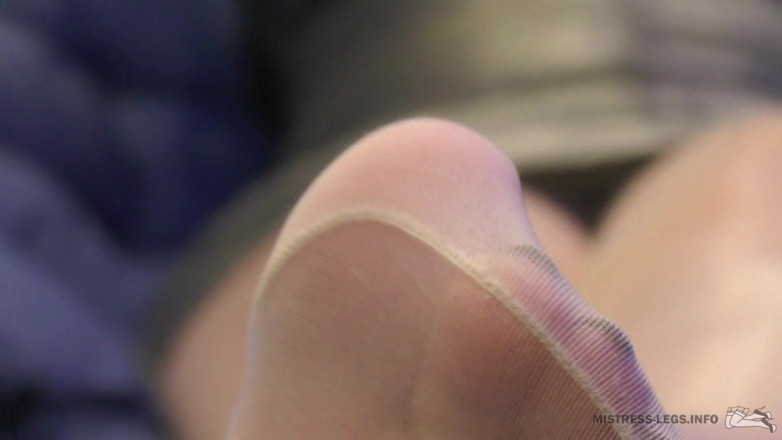 Mistress Legs: Sniff my nylon feet, slave!