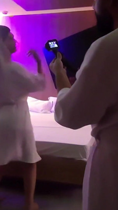 Motel Warm-up: Nicoly and the Blonde Trans Dancing and Teasing!
