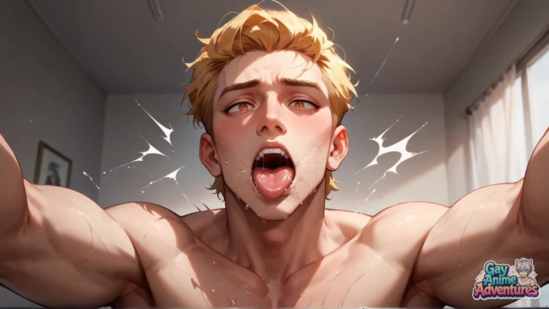Gay Anime Adventures: Zlatá sláva: Svalnatý mokrý zadek Protahování &amp; Cum Drool